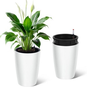 16 in Tall Planters Set of 2, Plant Pots, Self Watering Pots for Indoor Plants, Flower Pots With Built-In Drainage and Visual Water Level Design - 1 of 4