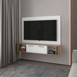 56.1" Manufactured Wood Modern Entertainment Center with Closed Cabinets and Multiple Open Shelves for Living Room and Bedroom - 1 of 4