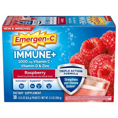 Emergen-C Immune+ Dietary Supplement Powder Drink Mix with Vitamin C - Raspberry - 30ct