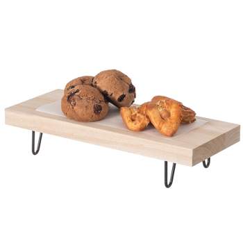 Vintiquewise Decorative Natural Wood Rectangular Tray Serving Board with Black Metal Stand