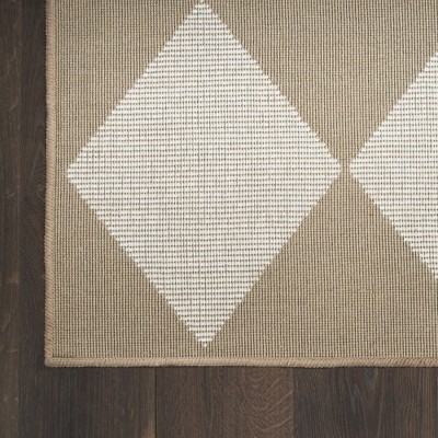 Ivory and Beige Geometric Cotton Blend Washable Rug 5' x 7'