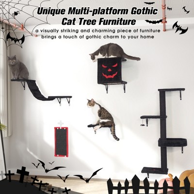 DOMETOUR 5 Pcs Wall Mounted Cat Climber Set, Floating Cat Shelves and Perches, Cat Activity Tree with Scratching Posts