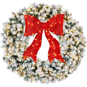 Artificial Christmas Wreath with Bow – Pre-Lit Winter Wreath with LED Lights, Indoor & Outdoor Holiday Xmas Decoration - 1 of 1