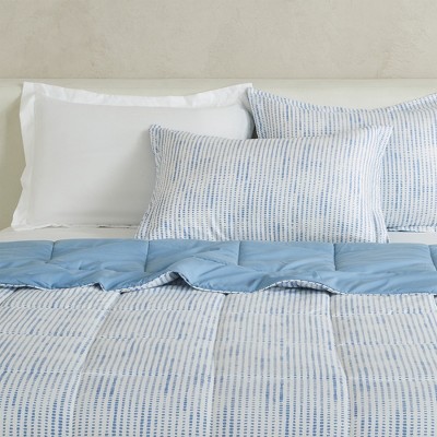 Full Blue Dot Print Reversible Microfiber Comforter Set