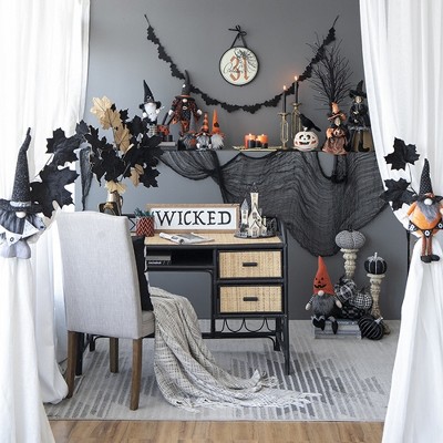 Whisen Fabric Standing Gnome with Holding Banner, Halloween Decoration - Orange & Black