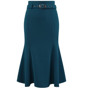 INSPIRE CHIC Women's High Waist Ruffle Hem Midi Length Mermaid Skirt - 1 of 4