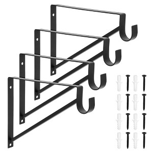 Okuna Outpost 4 Pack Metal Closet Hanging Shelf Rod Bracket Holder and Support, Heavy Duty Bar for Shelving (Black, 12.5 x 1 x 9.5 in) - 1 of 4