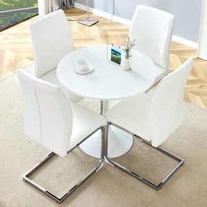 3/5 PCS Round Dining Table Set Modern Dining Set Kitchen Table Set with Upholstered Chairs, White/Black/Gray-Modernluxe - 1 of 4