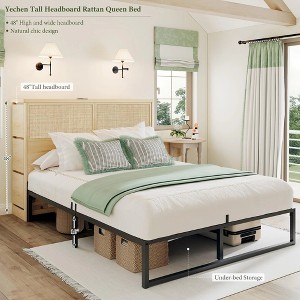 Brafabhome Rattan Tall Headboard Queen Beds with 6 Storage Drawers, Boho Platform Bed Frames with Charging Station for Bedroom, No Box Spring Needed - 1 of 4
