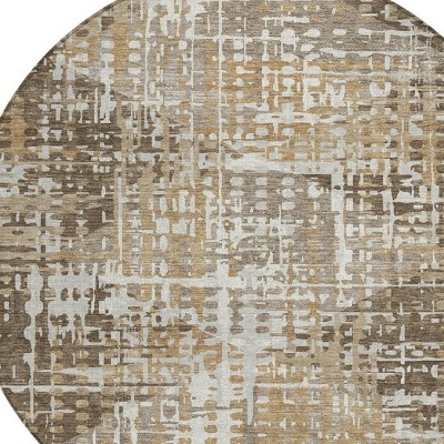 HomeRoots 8' Brown And Ivory Round Geometric Washable Indoor Outdoor Area Rug