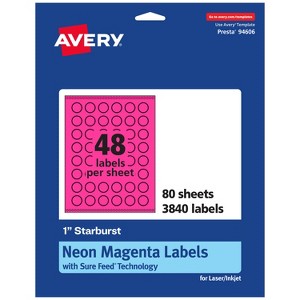 Avery Neon Magenta Paper Labels, 1" Starburst - 1 of 4