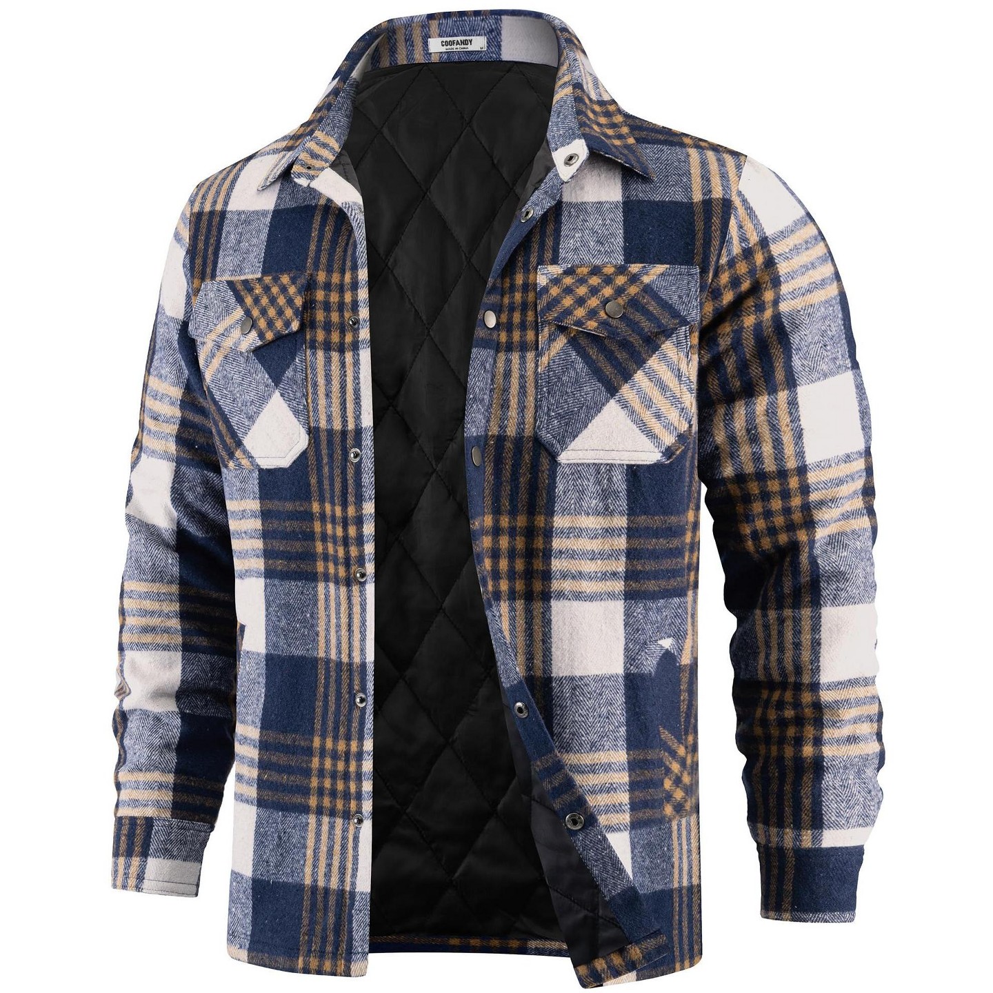Мужская куртка COOFANDY Flannel Shackets for Men Plaid Cotton Lined Jacket Long Sleeve Warm Thick Fall Outwear Shirt Jackets with Pockets Dark Blue XL Dark Blue, цвет: Тёмный синий — фото 1