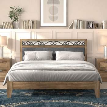Galano Tammin Knotty Oak Upholstered Queen Platform Bed with Headboard