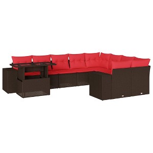 vidaXL Patio Sofa Set with Cushions Table and Couches 10 Piece Poly Rattan - Brown - 1 of 4