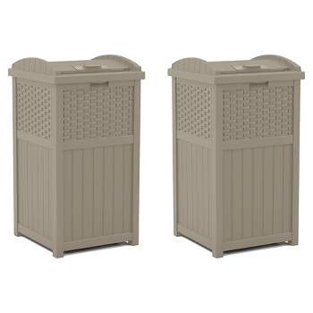 Suncast 33 Gallon Durable Plastic Hideaway Outdoor Garbage Can with Secure  Lid and Wicker Design for Home Backyards, Decks, or Patios, Java Brown