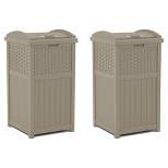 Suncast Wicker Plastic Outdoor Hideaway Trash Can with Sturdy Base & Latching Lid for Use in Lawn, Backyard, Deck, or Patio, Dark Taupe (2 Pack)
