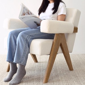 Morgan Accent Chair With Arms,22.5" Wide Lounge Armrest Linen Accent Chair,Upholstered Seat and Back With V Shape Solid Wood Legs-Maison Boucle - 1 of 4