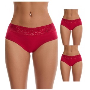 INSPIRE CHIC Women's Lace Mid Waisted Soft Breathable Briefs Underwear 3 Packs - 1 of 4