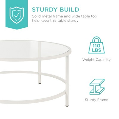 Elegance Round 39" Tempered Glass Metal Coffee Table with Satin Trim
