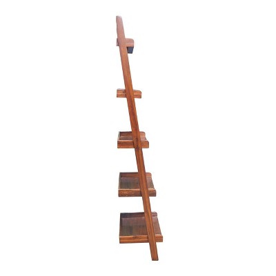 75" Espresso Solid Wood Ladder Bookcase with Five Shelves