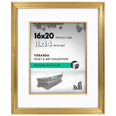 Americanflat 16x20 Picture Frame with Decorative Inner Mat Accent - 11x14 Photos with Mat or 16x20 Without - Veranda - Gold