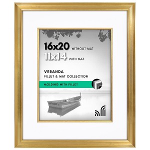 Americanflat 16x20 Picture Frame with Decorative Inner Mat Accent - 11x14 Photos with Mat or 16x20 Without - Veranda - Gold - 1 of 1