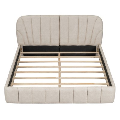 HomeRoots Beige Tufted Upholstered Queen Bed Frame