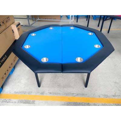 48"Poker Table Foldable, 8-Player Octagon Poker Card Board Game Table with Padded Rails, Stainless Steel Cup Holders ＆ Folding Metal Legs