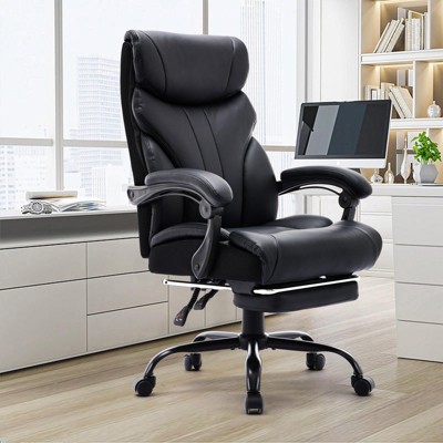 High Back Executive Office Chair - 500lb Capacity Ergonomic PU Leather Swivel Chair with Adjustable Height, Lumbar Support & Flip-Up Arms
