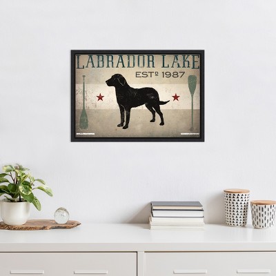 Labrador Lake Vintage Black Framed Canvas Art Print