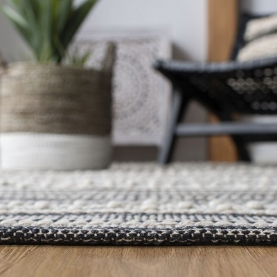 Black and Ivory Striped Kilim Handwoven Wool Area Rug