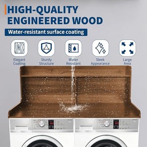 1 Mdf Tall Washing Machine Rack,3-Tier Washer Dryer Countertop with Edge Rails, for Folding Clothes, Washer and Dryer Topper with Non-Slip Pad - 1 of 4