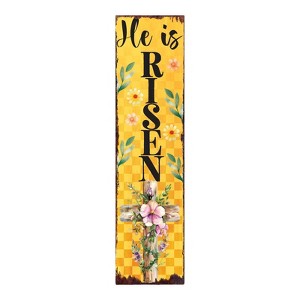 HomeRoots 36" Yellow And Black Solid Wood He is Risen Easter Wreath Porch Sign - 1 of 4