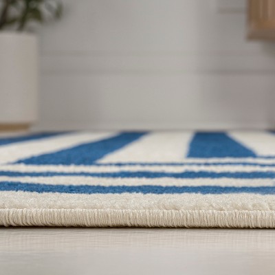Navy and Ivory Synthetic Rectangular Stripe Area Rug 5 x 8