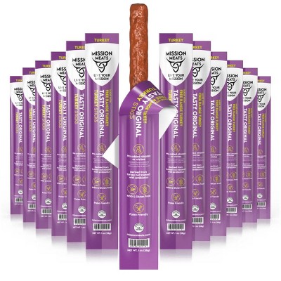 Mission Meats Turkey Sticks, 100% Free Range, Sugar & Gluten Free, Individually Wrapped, Paleo, Whole 30 Snacks, Original 1oz