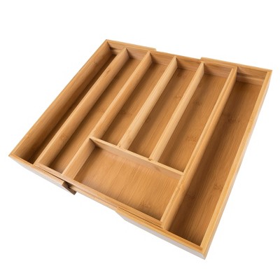Expandable Bamboo Kitchen Drawer Organizer with Adjustable Dividers