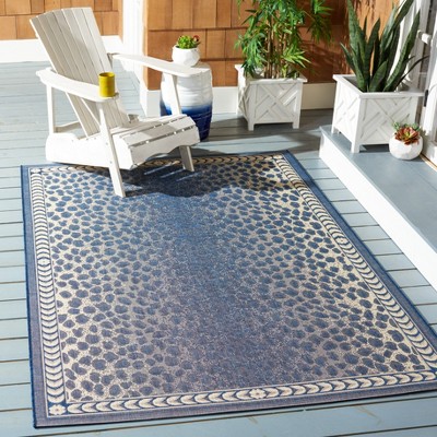 Navy and Beige Rectangular Synthetic Indoor/Outdoor Rug