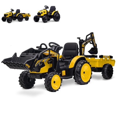 3 in 1 Kids 24V Ride On Tractor, Excavator & Bulldozer, Electric Vehicle w/Trailer, Digger, Shovel Bucket
