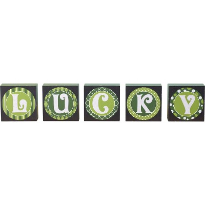 Transpac MDF Lucky Blocks Set of 5 St Patrick's Day Home Decorations Freestanding Tabletop Signs Multicolored Indoor Decor