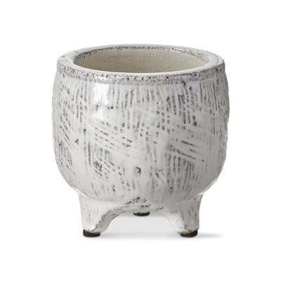 TAG Laguna Textured Footed Planter White Glazed Terracotta, 4L x 4W x 4H inches