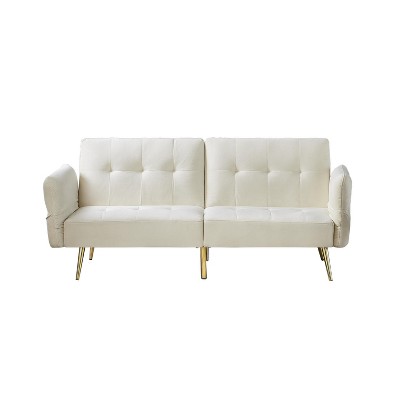 NicBex Comfy Loveseat Sofa with Adjustable Back Modern Convertible Sofa Bed with Metal Legs and Side Storage Pocket for Bedroom,Living Room,White