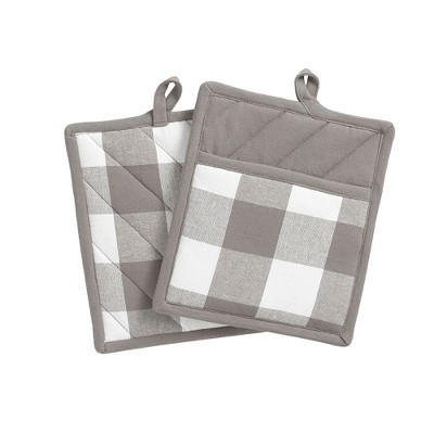 Elrene Farmhouse Living Buffalo Check Pot Holder Pair - Tan/White