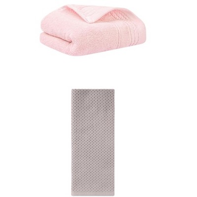 REGALWOVEN Solid Stripe Pattern Bathroom Face Hand Towels 14" x 30"/13" x 30" 2 Pcs