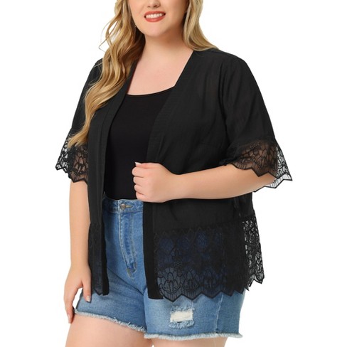 Agnes Orinda Plus Size Cardigan For Women Cover Up Lace Panel Texture ...