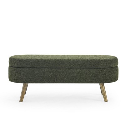 GlasFlength Ottomans and Benches Oval Storage Bench with Rubber Wood Legs Simple Fashion Design for Modern Living Spaces, Green, 44.1"*16.15"*9.5"
