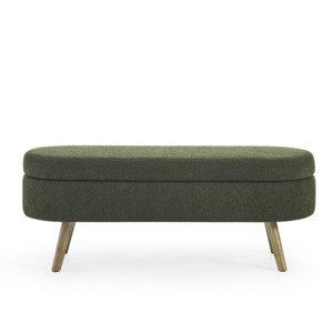 GlasFlength Ottomans and Benches Oval Storage Bench with Rubber Wood Legs Simple Fashion Design for Modern Living Spaces, Green, 44.1"*16.15"*9.5" - 1 of 4