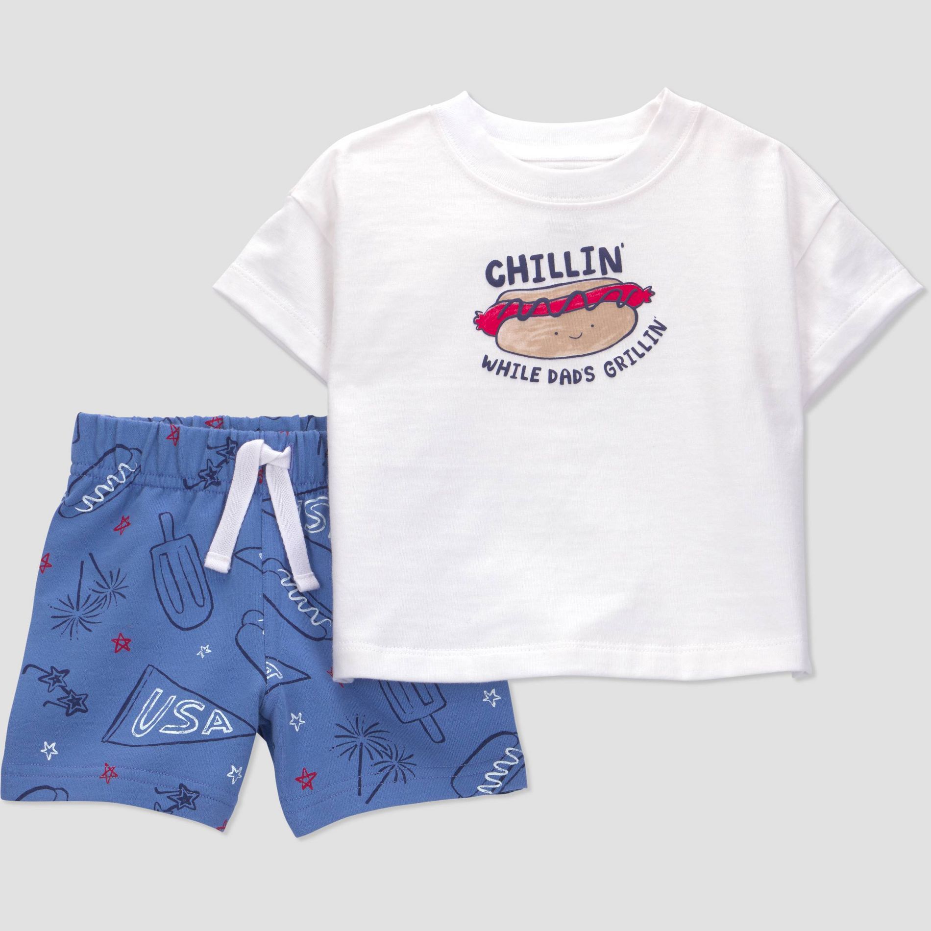 Carter's Just One You® Baby Boys' Americana 2pc Chillen' and Grillen T-Shirt and Shorts Set - White
