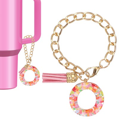 Unique Bargains Epoxy Resin Colorful Glittery Tassel Sports Water Bottle Accessories Letter Charm 1 Pc