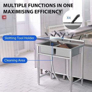 Stainless Steel 2-Basin Freestanding Sink, Durable Kitchen Sink with Adjustable Legs, Multi-Layer Sealed Drain, Removable Filter Basket - 1 of 4