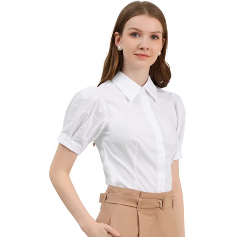 Short Sleeve Shirts Women Crewneck Casual, White Button